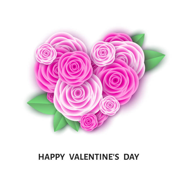 istock Happy Valentine's day banner template with heart  of pink roses. 1089411012