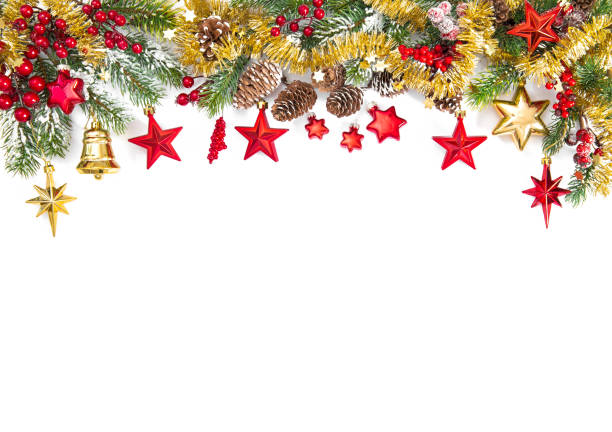 istock Christmas ornaments decoration fir tree branches white background 1089411778