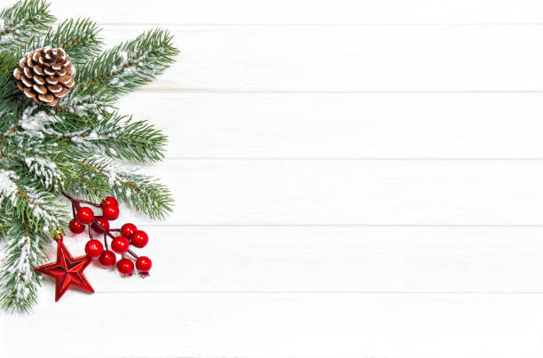istock Christmas tree branches red decoration Winter background 1089411812