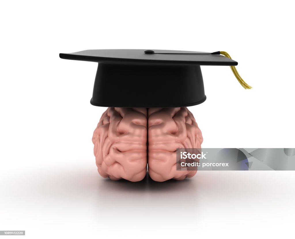 Graduating Brain Human Brain With Graduation Cap 3d Rendering Stock Photo - Download ...
