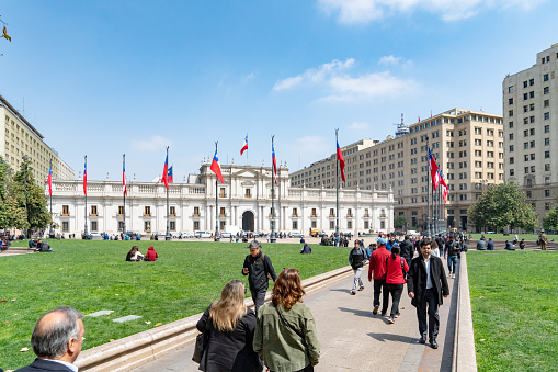 Santiago, Chile - October 12, 2018: La Moneda Palace,   Construction began in 1784 and was opened in 1805.