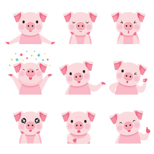 illustrations, cliparts, dessins animés et icônes de cochon émoticônes icons set, année du cochon - pig