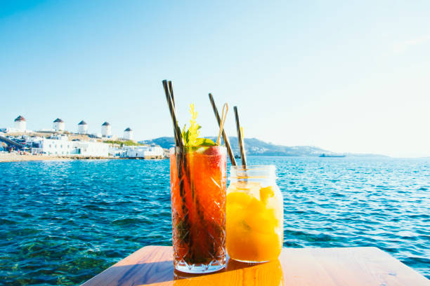 Drinking Cocktails in Mykonos stock photo