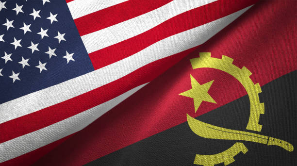 istock Angola and United States two flags together realations textile cloth fabric texture 1089423188