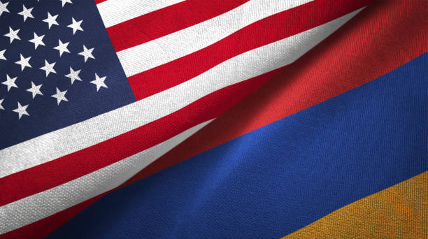 Armenia and United States two flags together realations textile cloth fabric texture Armenia and United States flags together realtions textile cloth fabric texture armenia country stock pictures, royalty-free photos & images