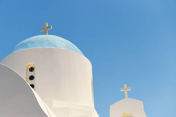 Greek church dome close up on a summer day.