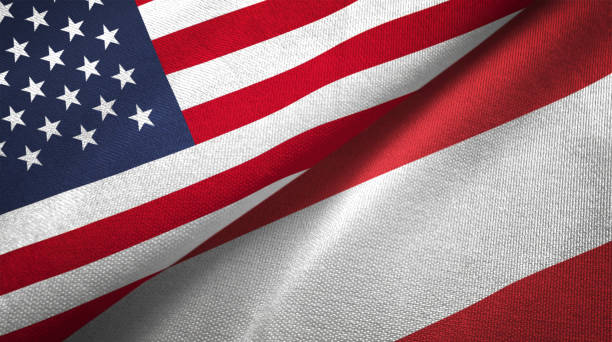 istock Austria and United States two flags together realations textile cloth fabric texture 1089423210