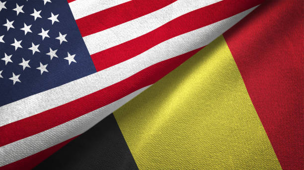 istock Belgium and United States two flags together realations textile cloth fabric texture 1089423270
