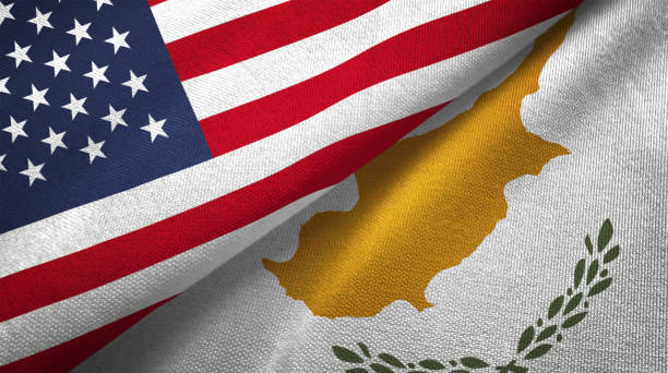 istock Cyprus and United States two flags together realations textile cloth fabric texture 1089423382