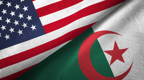 istock Algeria and United States two flags together realations textile cloth fabric texture 1089423426