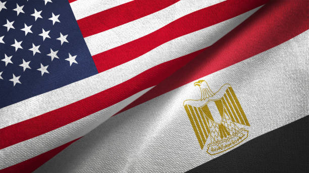 Egypt and United States two flags together realations textile cloth fabric texture Egypt and United States flags together realtions textile cloth fabric texture egyptian flag stock pictures, royalty-free photos & images