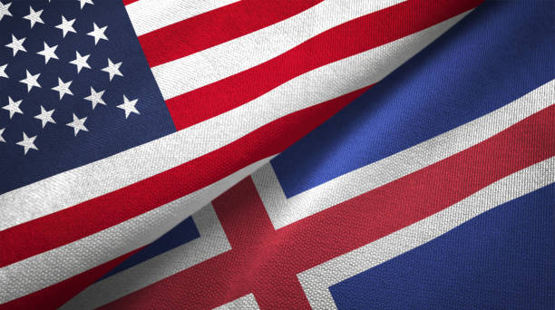 istock Iceland and United States two flags together realations textile cloth fabric texture 1089423536