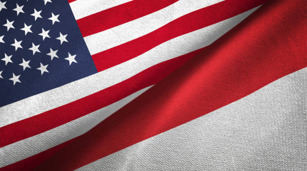 Indonesia and United States two flags together realations textile cloth fabric texture
