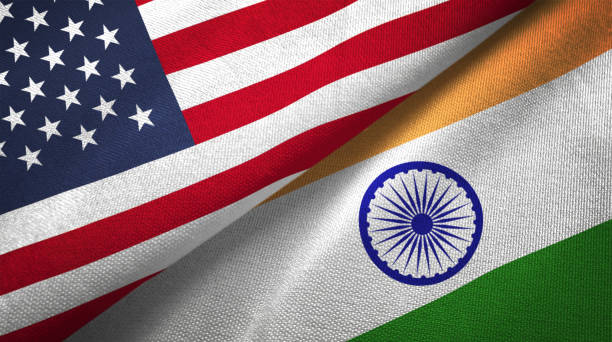 india y estados unidos dos banderas juntos relaciones textil tela textura de la tela - indian flag fotografías e imágenes de stock