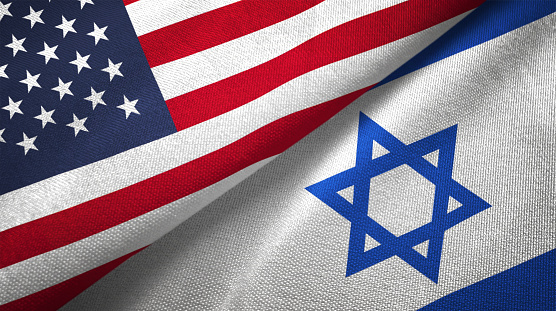 Israel and United States two flags together realations textile cloth fabric texture