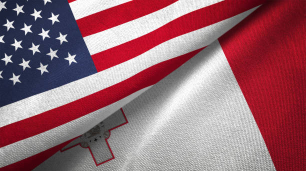 istock Malta and United States two flags together realations textile cloth fabric texture 1089424822