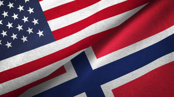 istock Norway and United States two flags together realations textile cloth fabric texture 1089424908