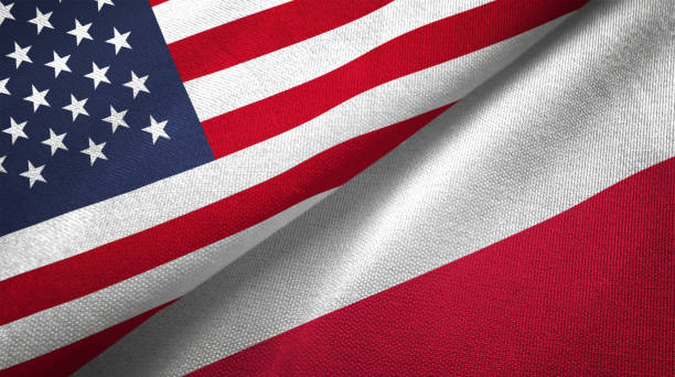 istock Poland and United States two flags together realations textile cloth fabric texture 1089424928