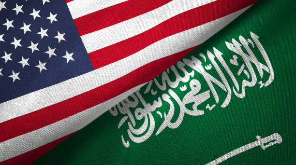 istock Saudi Arabia and United States two flags together realations textile cloth fabric texture 1089424964