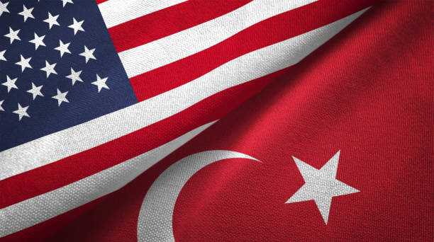 istock Turkey and United States two flags together realations textile cloth fabric texture 1089425236