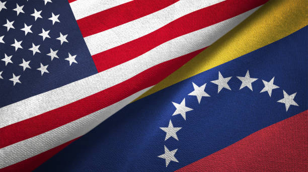 Venezuela and United States two flags together realations textile cloth fabric texture Venezuela and United States flags together realtions textile cloth fabric texture venezuela stock pictures, royalty-free photos & images