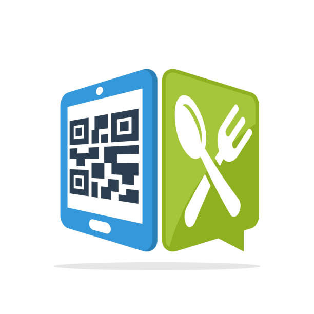 ilustrações de stock, clip art, desenhos animados e ícones de vector illustration icon with the concept of scanning qr code with a smartphone to access culinary information - bar code illustrations