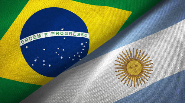 Argentina and Brazil two flags together realations textile cloth fabric texture