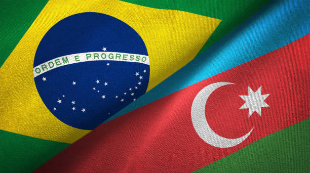 istock Azerbaijan and Brazil two flags together realations textile cloth fabric texture 1089427612