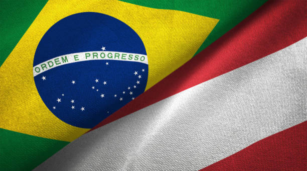 istock Austria and Brazil two flags together realations textile cloth fabric texture 1089427620
