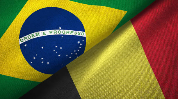 istock Belgium and Brazil two flags together realations textile cloth fabric texture 1089427646
