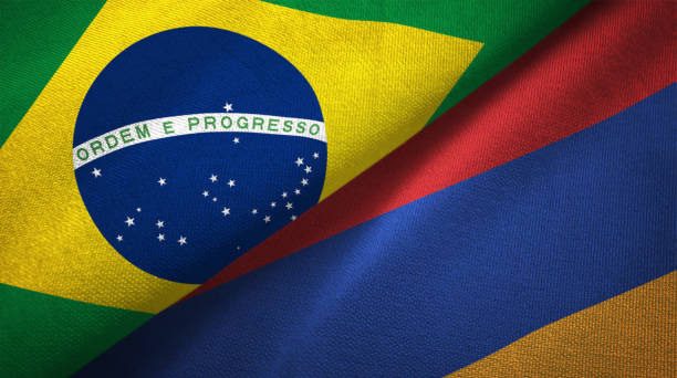 istock Armenia and Brazil two flags together realations textile cloth fabric texture 1089427706