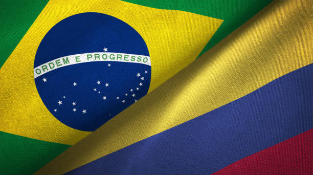 istock Colombia and Brazil two flags together realations textile cloth fabric texture 1089427714