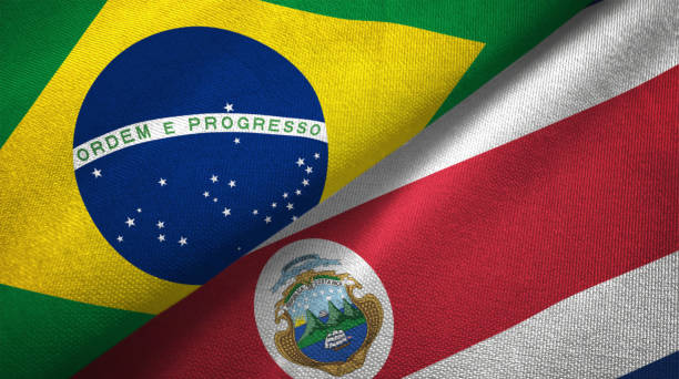 istock Costa Rica and Brazil two flags together realations textile cloth fabric texture 1089427742
