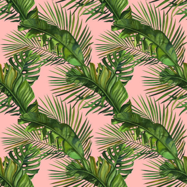 istock Watercolor pattern with tropical palm leaves, bananas, pineapples, flowers. Seamless pattern 1089427858