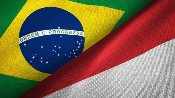 istock Indonesia and Brazil two flags together realations textile cloth fabric texture 1089428094
