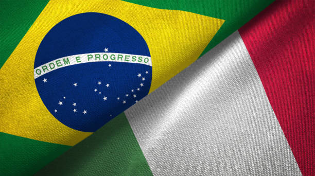 istock Italy and Brazil two flags together realations textile cloth fabric texture 1089428152