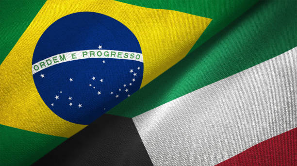 istock Kuwait and Brazil two flags together realations textile cloth fabric texture 1089428252