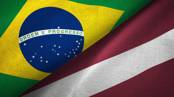 istock Latvia and Brazil two flags together realations textile cloth fabric texture 1089428292