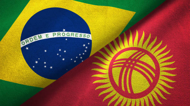 istock Kyrgyzstan and Brazil two flags together realations textile cloth fabric texture 1089428310
