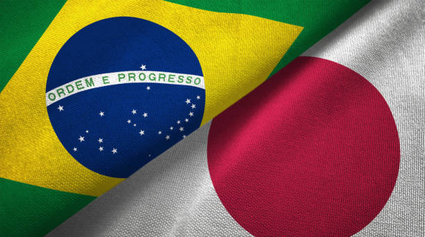 istock Japan and Brazil two flags together realations textile cloth fabric texture 1089428312