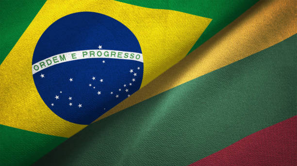 istock Lithuania and Brazil two flags together realations textile cloth fabric texture 1089428326