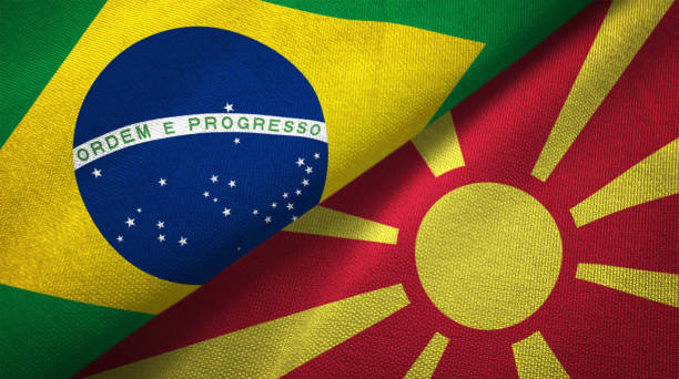 istock Macedonia and Brazil two flags together realations textile cloth fabric texture 1089428332