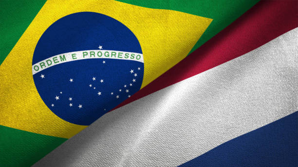 istock Netherlands and Brazil two flags together realations textile cloth fabric texture 1089428422
