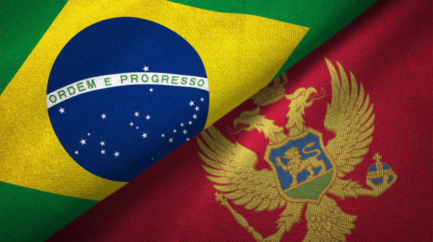 istock Montenegro and Brazil two flags together realations textile cloth fabric texture 1089428434