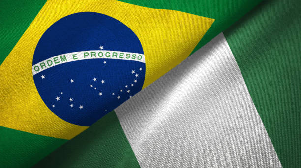istock Nigeria and Brazil two flags together realations textile cloth fabric texture 1089428488
