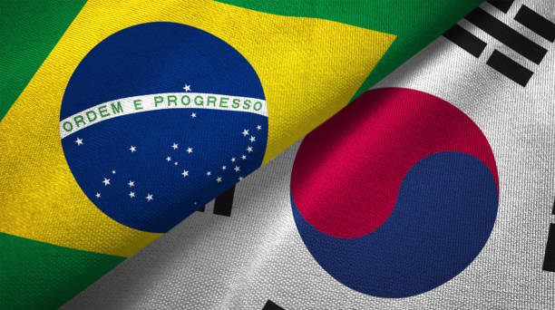istock South Korea and Brazil two flags together realations textile cloth fabric texture 1089429562