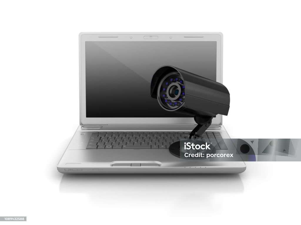 Security Camera Picture Computer Security Camera On Computer Laptop 3d Rendering Stock Photo - Download ...