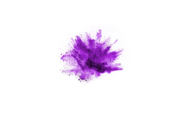istock Powder explosion. Closeup of a purple dust particle explosion isolated on white. Abstract background. 1089457644