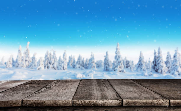 istock Winter snowy forest with old wooden planks 1089463914