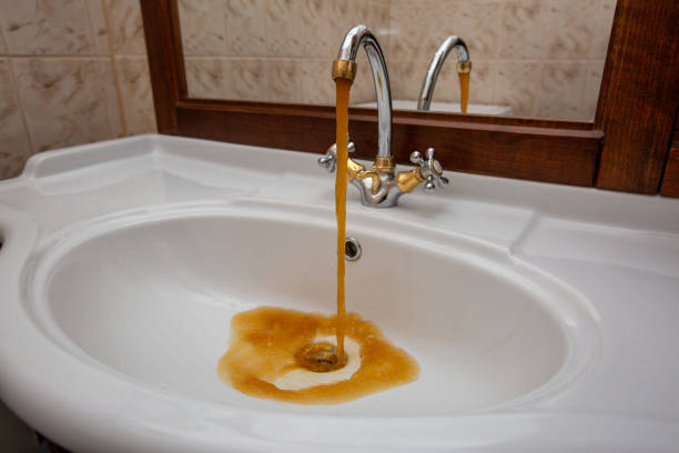 istock Dirty rusty water flows from the faucet 1089469772